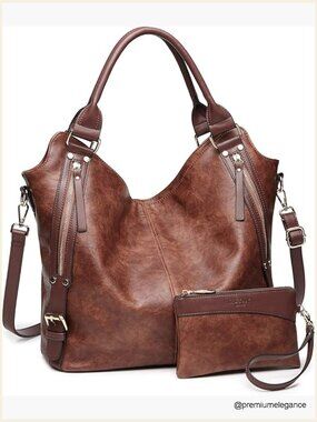 Faux Leather Hobo Shoulder Tote Bag with Adjustable Strap